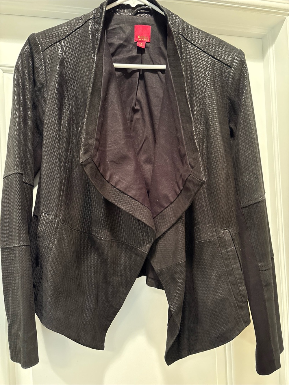 GILI G.I.L.I. Women’s 4 Moto Jacket Black Soft Leather Open Cascade Front Pocket